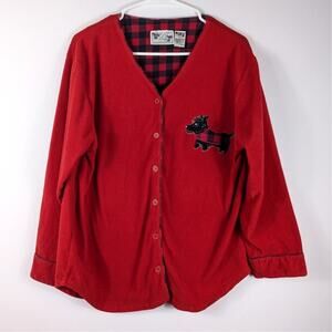 JIT Sleep Collection Red Fleece Pajama Top Scottie Dog Plaid Women’s Large